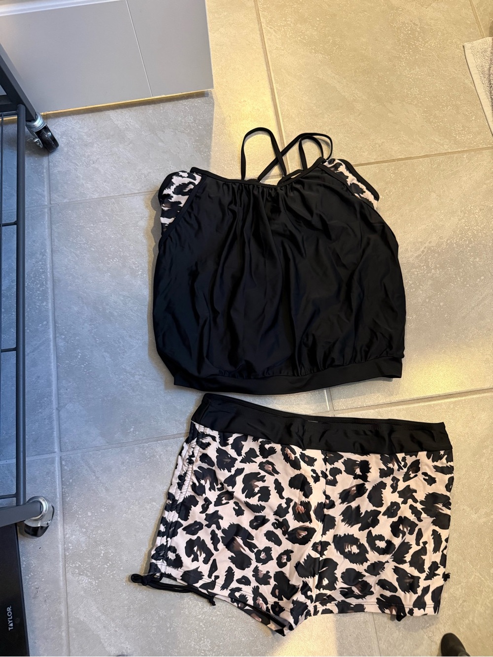 SHEIN Black & Beige Leopard Two-Piece Swim Pajama Set